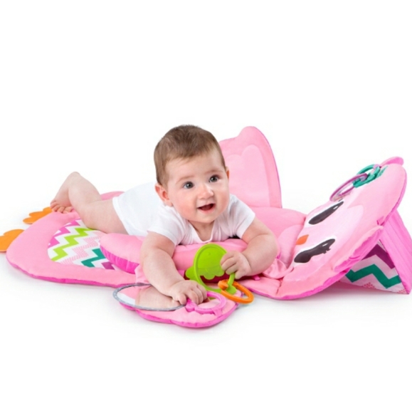 ☆Like New☆BRIGHT STARTS Pink Owl Activity Gym/Tummy Time Mat Lounger With Toys☆ - Picture 6 of 14
